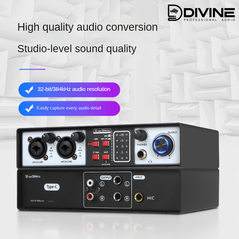 Studio Audio Interface With 48V Phantom - B68C อินเทอร์เฟซเสียง USB 2 เข้า 2