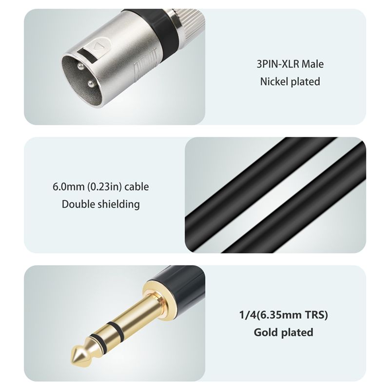 Xlr To 6.35Mm Balanced Audio Cable Patch - สายไมโครโฟนแบบบาลานซ์ AS95 ขนาด 1/4 นิ้ว ไปยัง