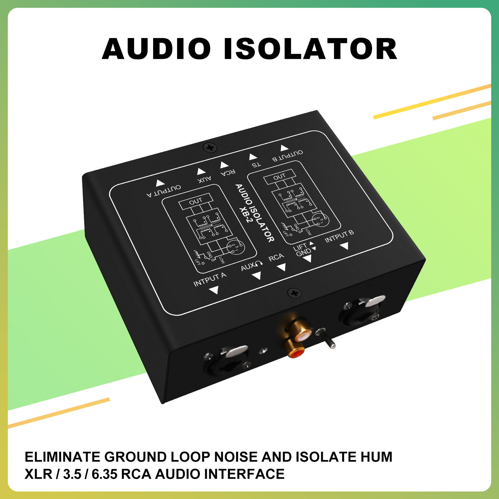Audio Ground Loop Isolator 3.5Mm Rca - 2 อุปกรณ์แยกสัญญาณเสียงแบบสองช่องสัญญาณ ตัวกำจัดเสียงรบกวนจากกราวด์ลูป XLR RCA 6.35