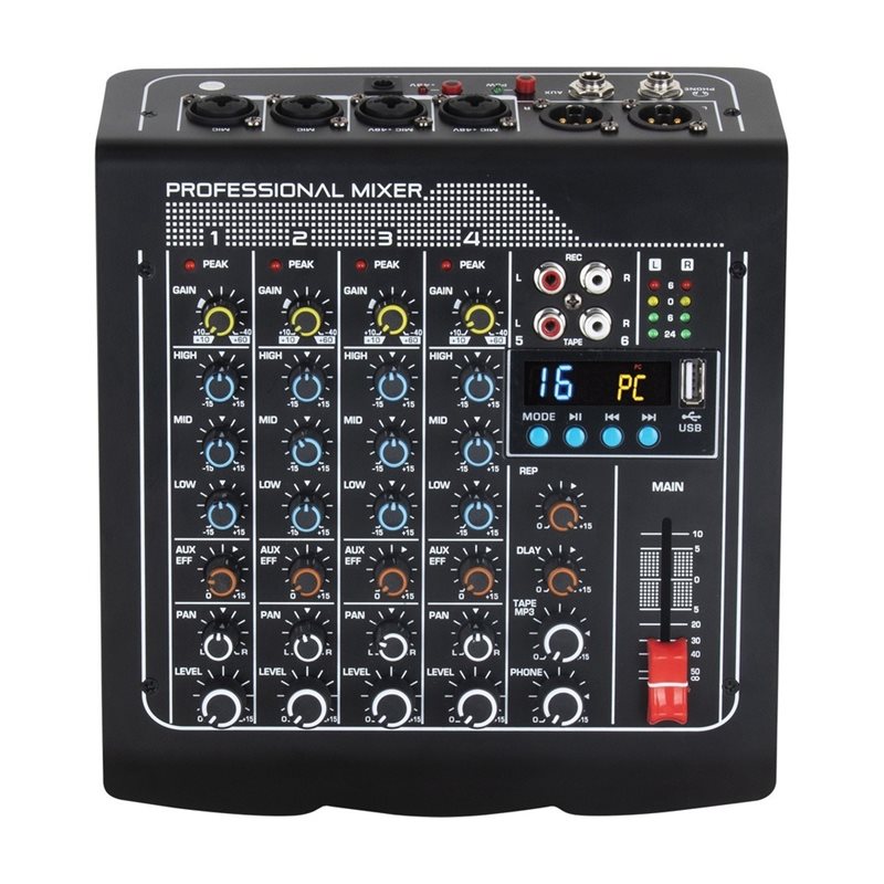 Studio Audio Interface With 48V Phantom - 【อุปกรณ์เสริมโทรศัพท์】มิกเซอร์เสียง 4 ช่อง พร้อมบลูทูธ ไฟเลี้ยงแฟนทอม 48V