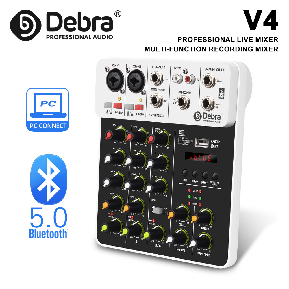 IKGE ใหม่ V4 Audio Mixer 4 ช่อ - Audio Mixer 4 Channel Usb Bluetooth Pc บทวิจารณ์และราคา