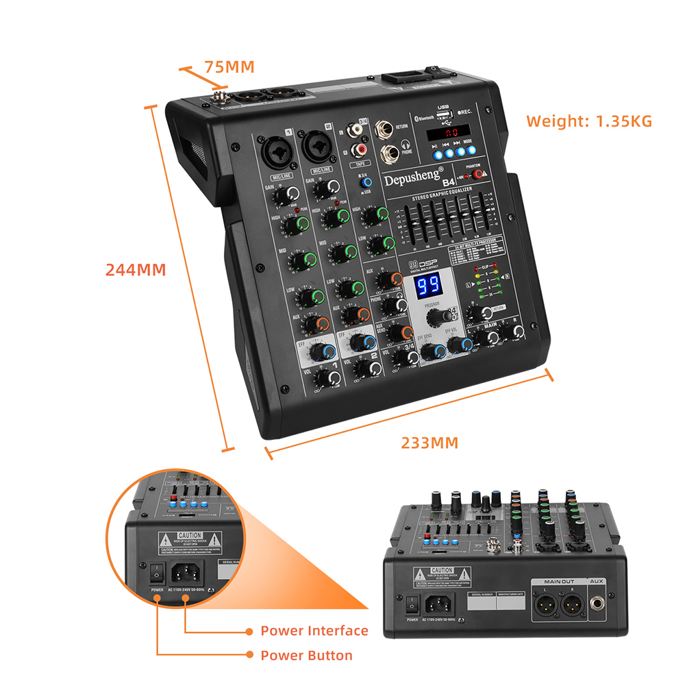 4 ช่อง Audio Mixer อินเทอร์เฟซ - Studio Audio Interface With 48V Phantom บทวิจารณ์และราคา